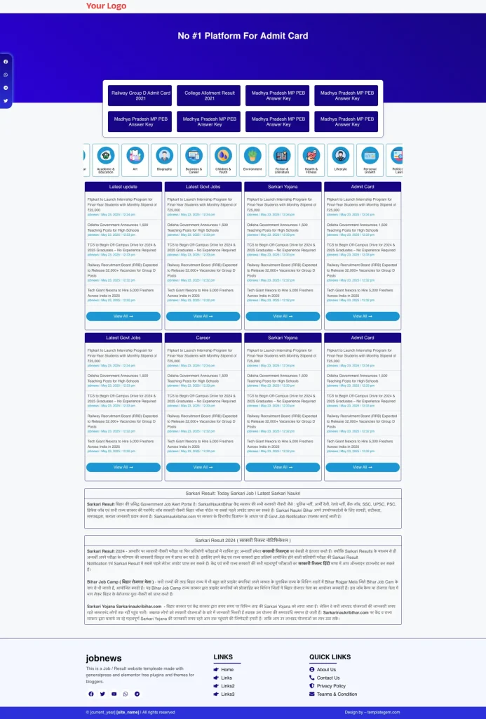 Job / Result Posting Website Design for Instant AdSense Approval