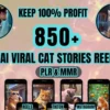 Viral AI Cat Reels Story Bundle: 850+ Funny Videos, PLR