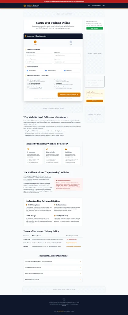Website Legal Policy Generator Resell Rights